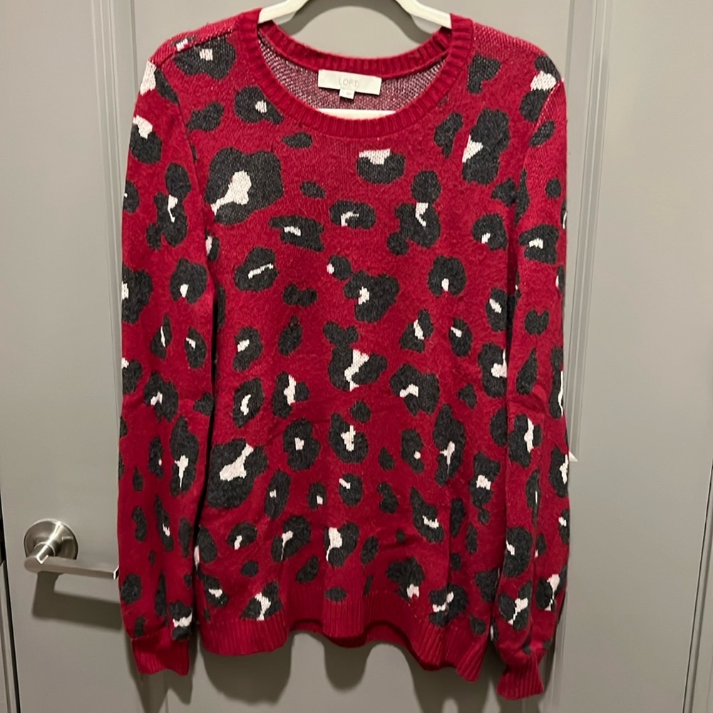 Burgundy Cheetah Print LOFT Sweater